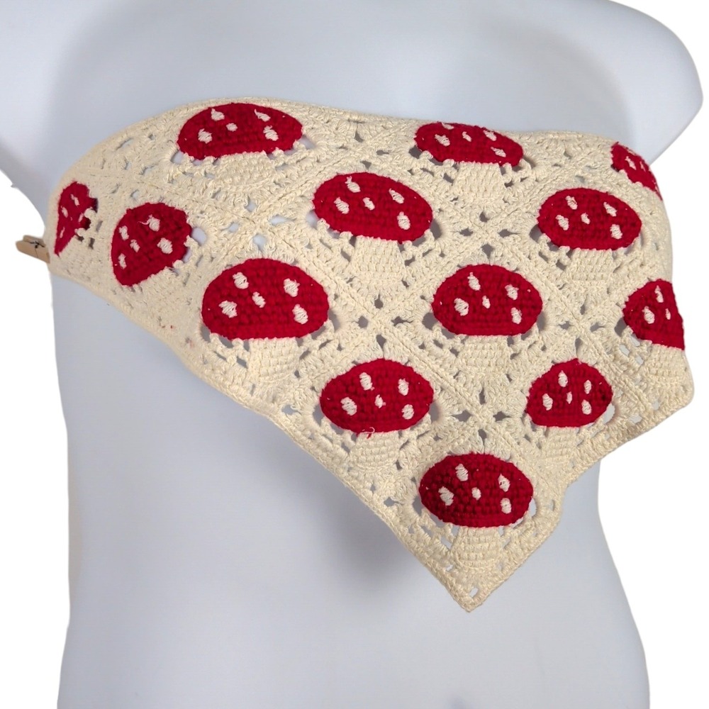 Crochet Mushroom Tube Top Red Cream Bandana Festival Cottagecore Fairy Goblin